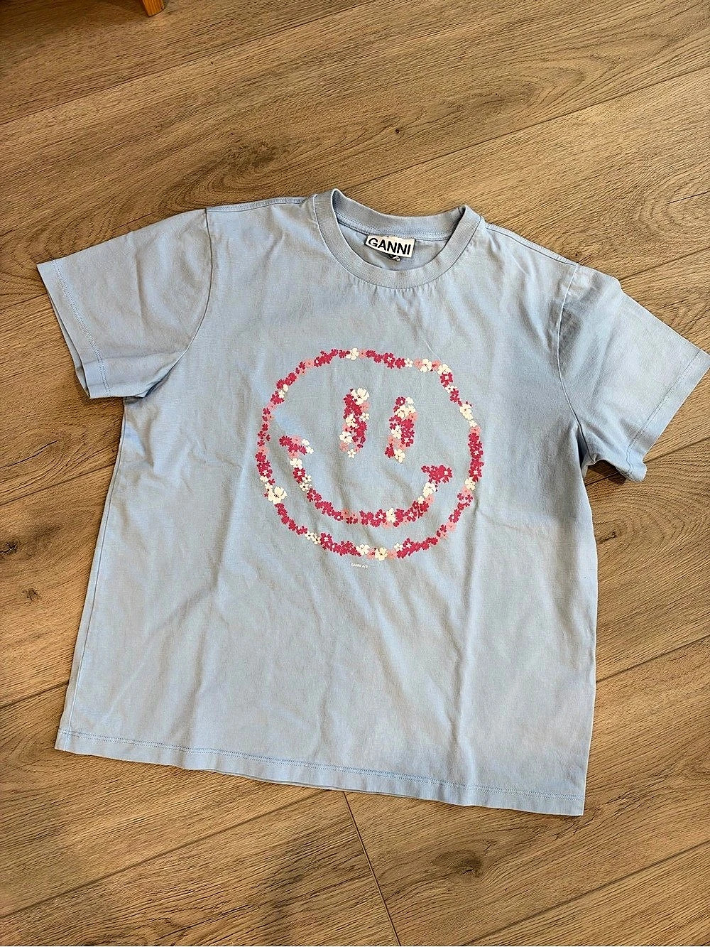 GANNI Light Cotton Jersey Floral Smiley T-Shirt Floral Smiley Graphic Tee
